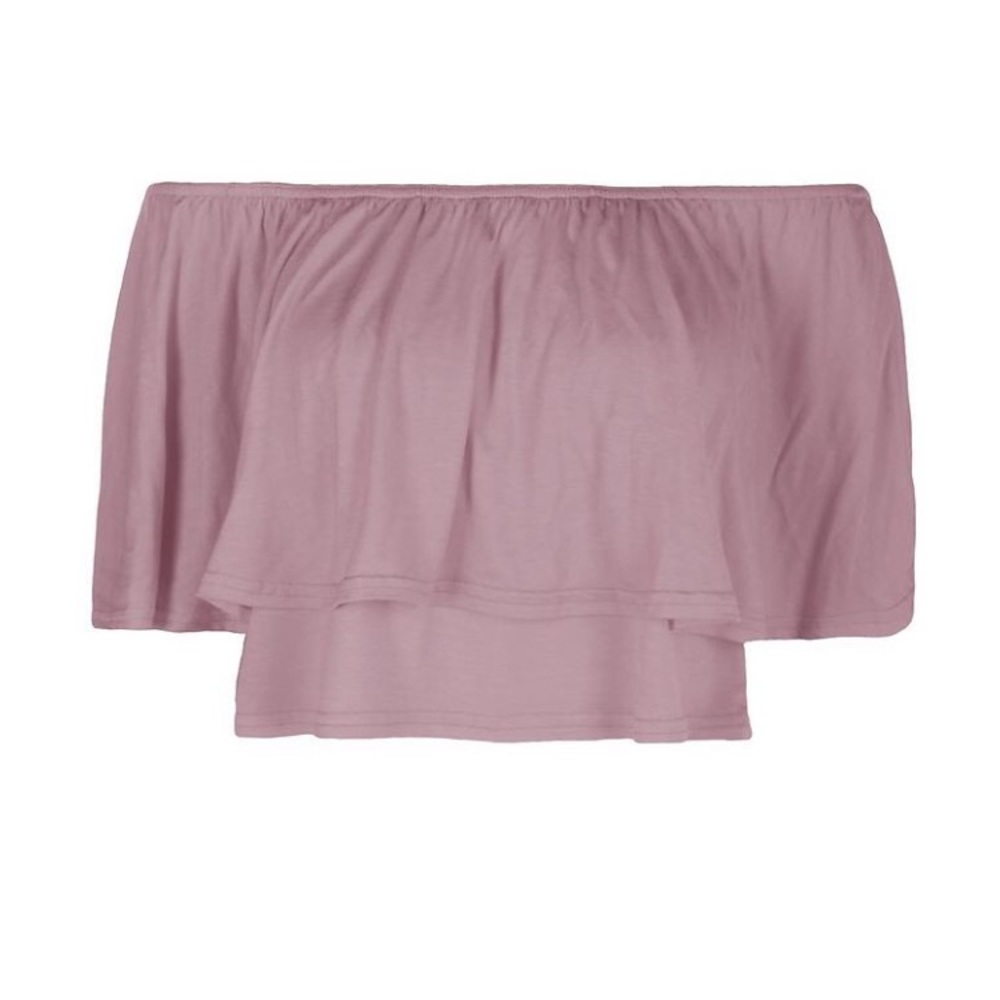 Basic Off The Shoulder Frill Crop Top - Picture 2 of 2